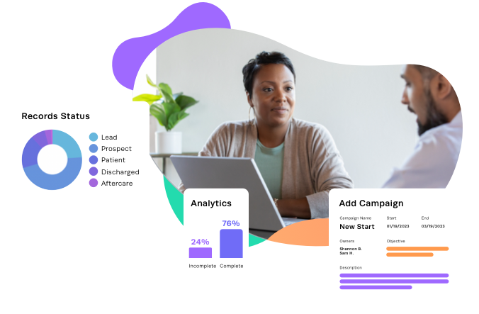 Illustration showinf users and sample records status, analytics and campaign charts