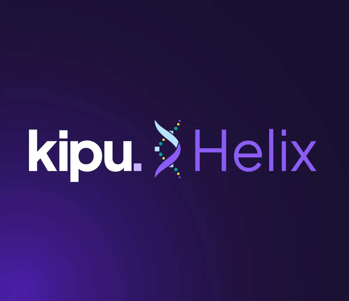 Kipu Helix logo lockup on a purple gradient background